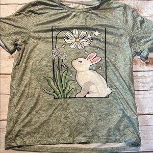 SHEIN Green and White Short Sleeve Tee with Botanical Print